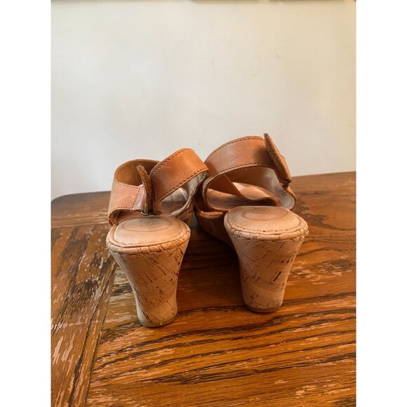 Born Leather Slingback Wedge Sandals Cork Sole Size 10M Tan - Picture 5 of 6